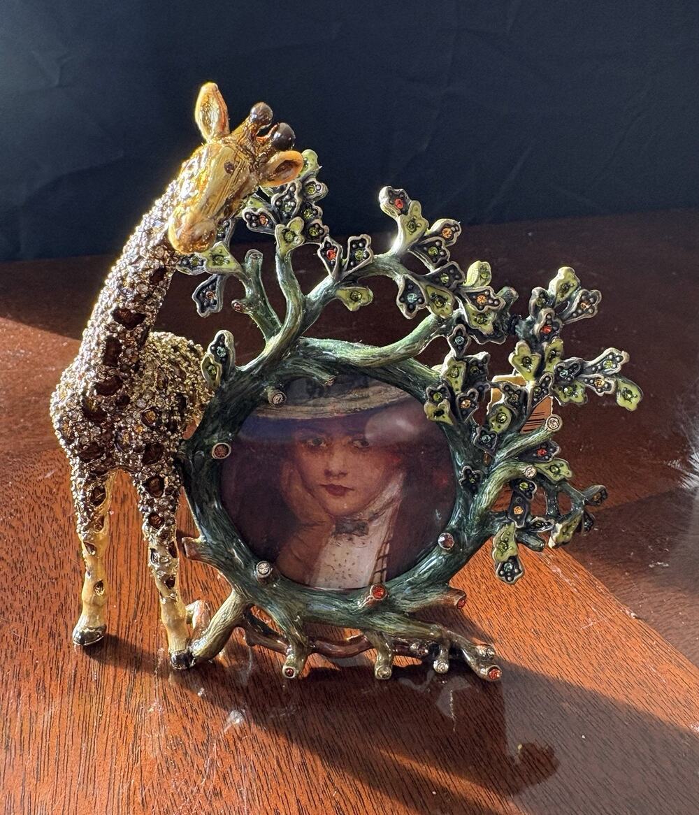 Jay Strongwater Giraffe Round Picture Frame Jungle Collection safari Crystals